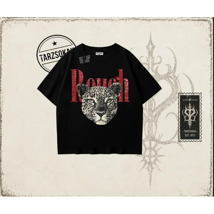 Unisex Rough Leopar Oversize Unisex Tişört Beyaz