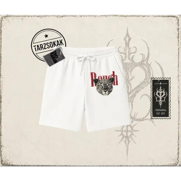 Unisex Rough Leopar Unisex Şort Beyaz