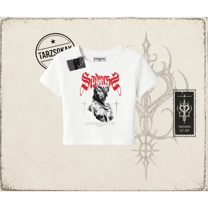 Unisex Sadness Kadın Baby Tee Beyaz