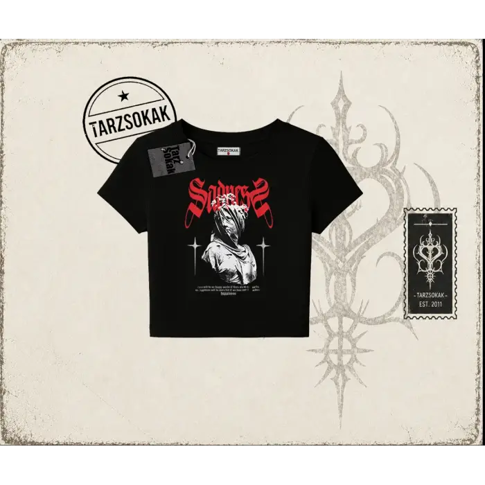 Unisex Sadness Kadın Baby Tee Beyaz