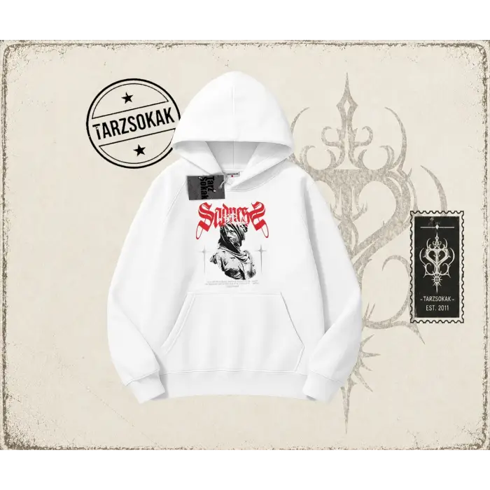Unisex Sadness Oversize Unisex Kapşonlu Sweatshirt Beyaz