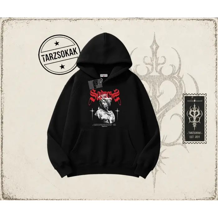 Unisex Sadness Oversize Unisex Kapşonlu Sweatshirt Beyaz