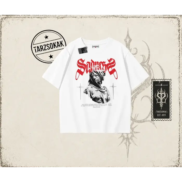 Unisex Sadness Oversize Unisex Tişört Beyaz