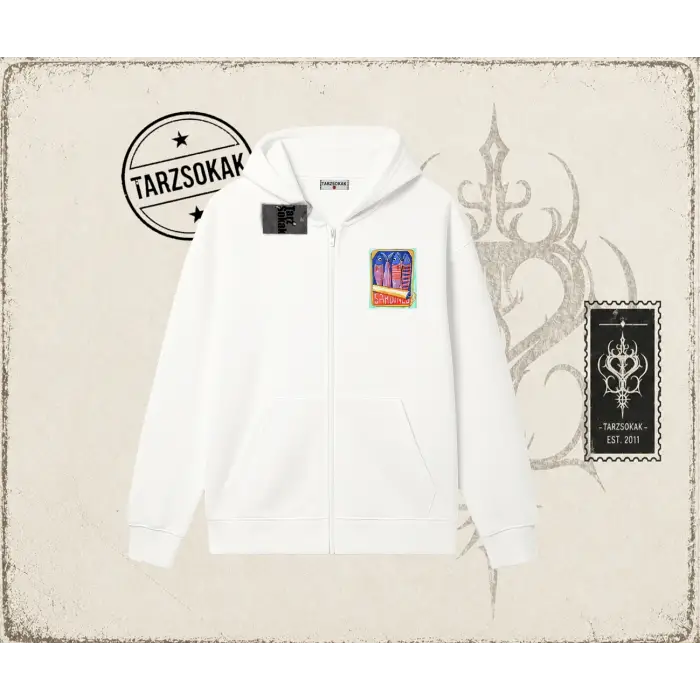 Unisex Sardines Tin Oversize Unisex Hırka & Çeket Fermuarlı Sweatshirt Beyaz