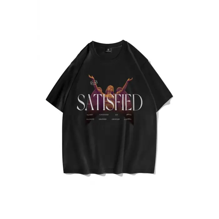 Unisex Satisfied Siyah Tshirt