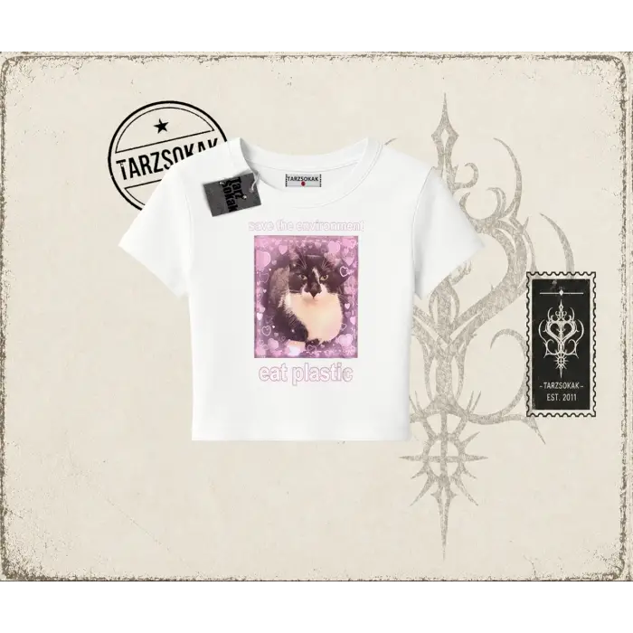 Unisex Save The Environment Kadın Baby Tee Beyaz
