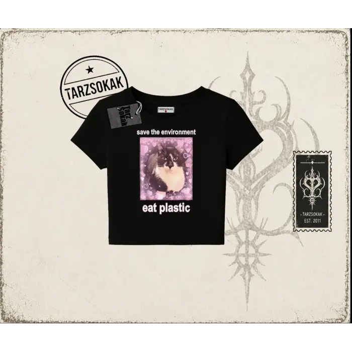 Unisex Save The Environment Kadın Baby Tee Beyaz