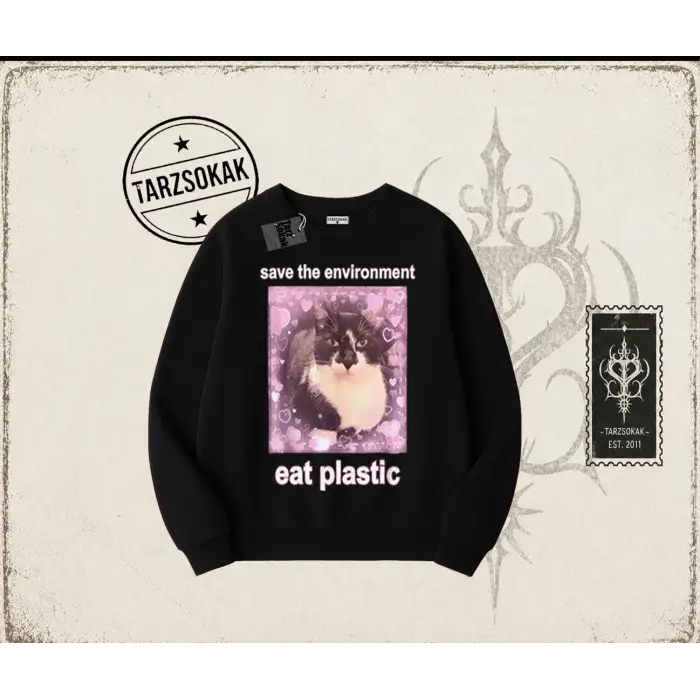 Unisex Save The Environment Oversize Unisex Bisiklet Yaka Sweatshirt Beyaz