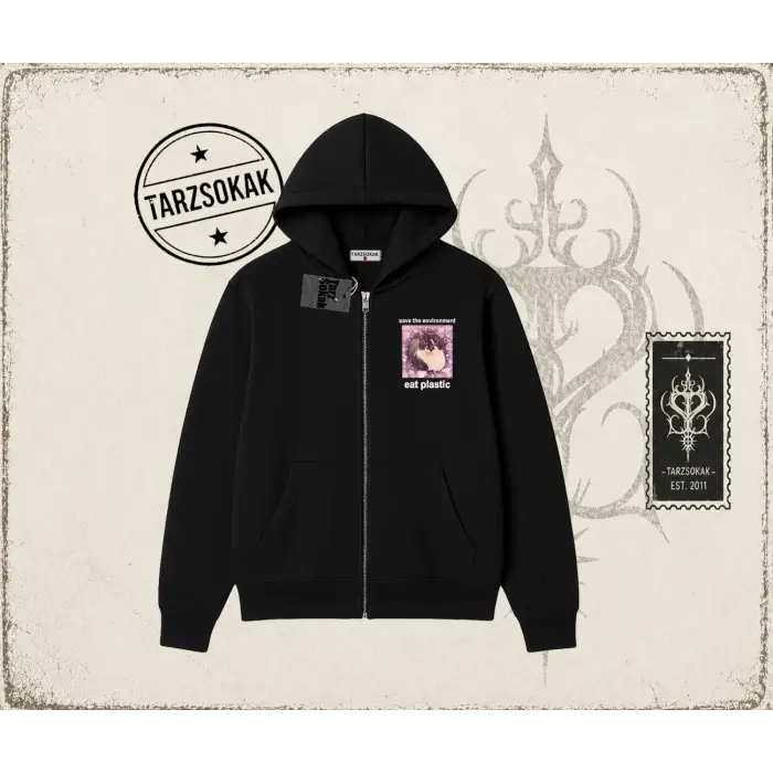 Unisex Save The Environment Oversize Unisex Hırka & Çeket Fermuarlı Sweatshirt Beyaz