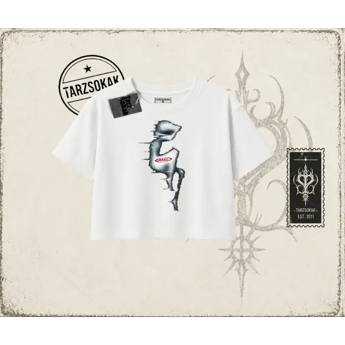 Unisex Shake Kadın Crop Tişört Beyaz