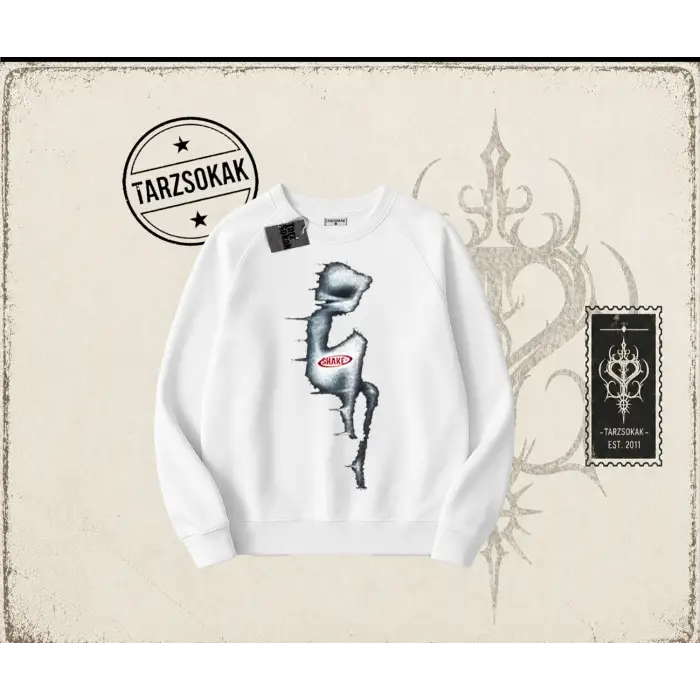 Unisex Shake Oversize Unisex Bisiklet Yaka Sweatshirt Beyaz