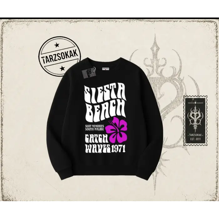 Unisex Siesta Beach Oversize Unisex Bisiklet Yaka Sweatshirt Beyaz