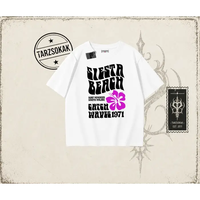 Unisex Siesta Beach Oversize Unisex Tişört Beyaz