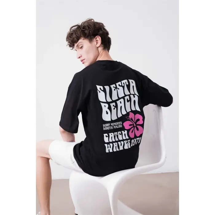 Unisex Siesta Beach Siyah Tshirt