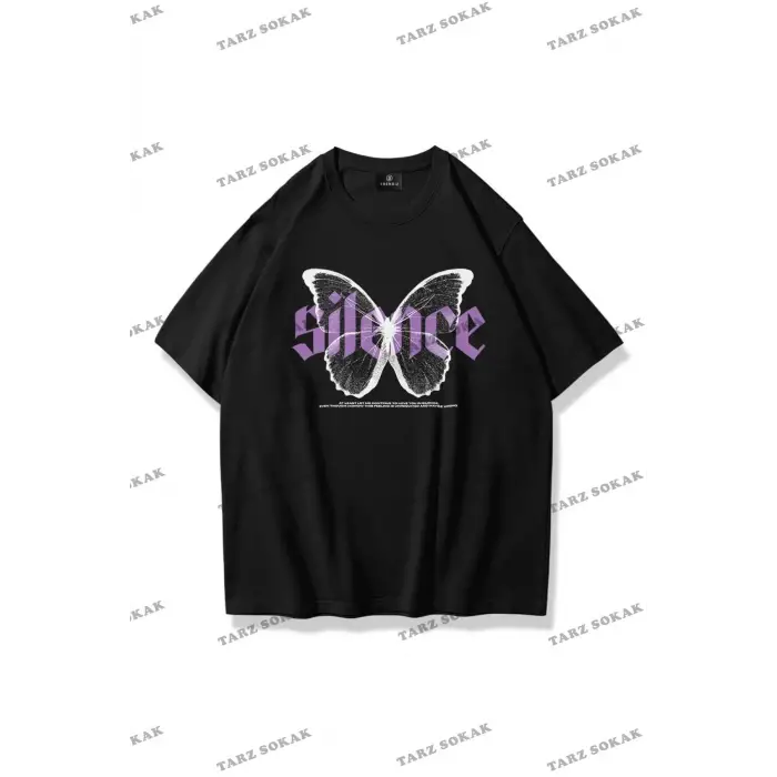 Unisex Silence Butterfly Tshirt Siyah