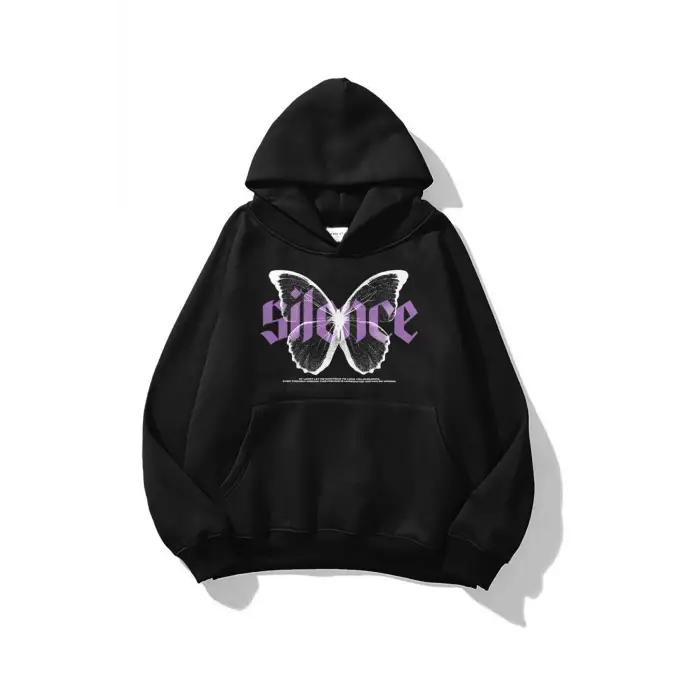 Unisex Silence Sweatshirt Hoodie Siyah