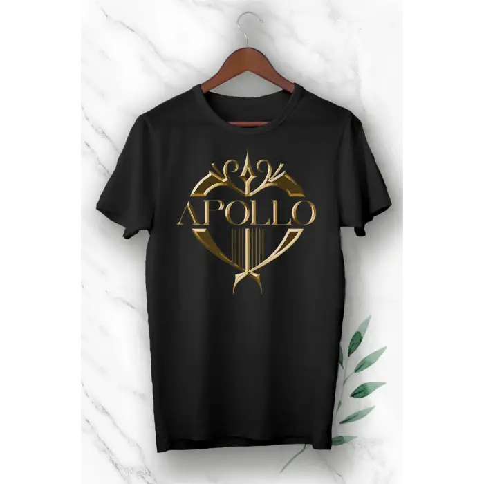 Unisex Siyah Apollo Baskılı Tişört