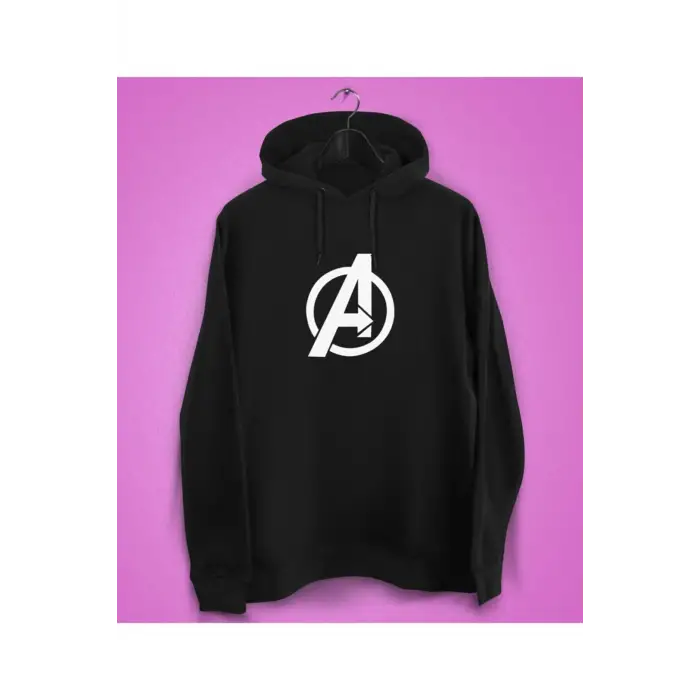 Unisex Siyah Avengers Baskılı Sweatshirt
