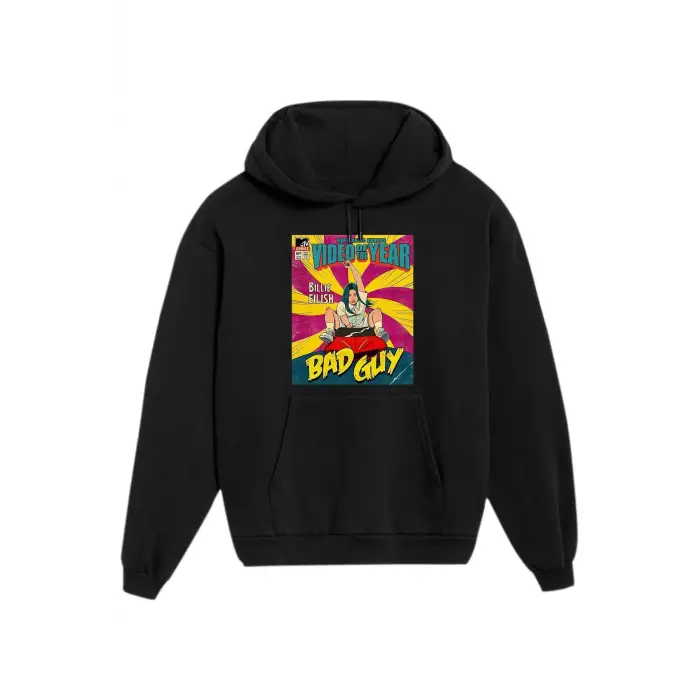 Unisex Siyah Billie Eilish- Bad Guy Baskılı Sweatshirt