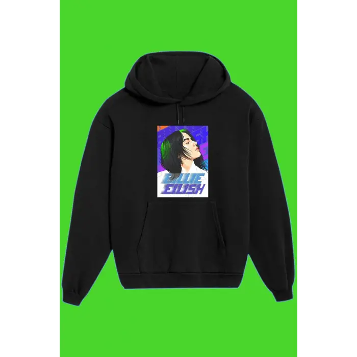 Unisex Siyah Billie Eilish Baskılı Sweatshirt