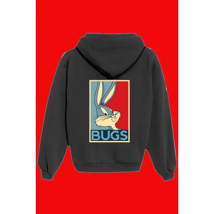 Unisex Siyah Bugs Bunny Sırt Baskılı Sweatshirt