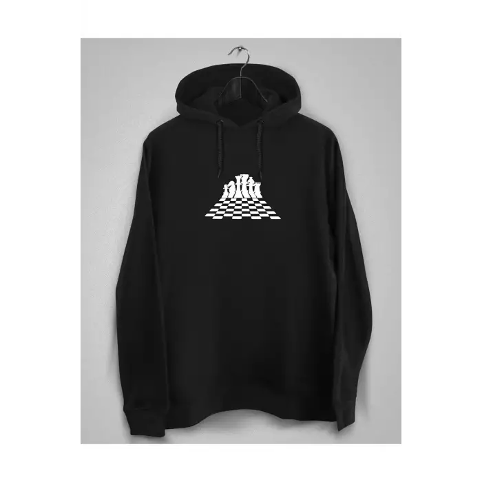 Unisex Siyah Chess Baskılı Sweatshirt