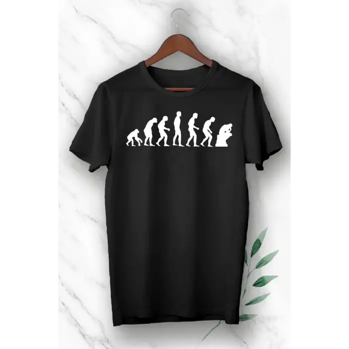 Unısex Siyah Evolution Evrim Baskılı Tişört
