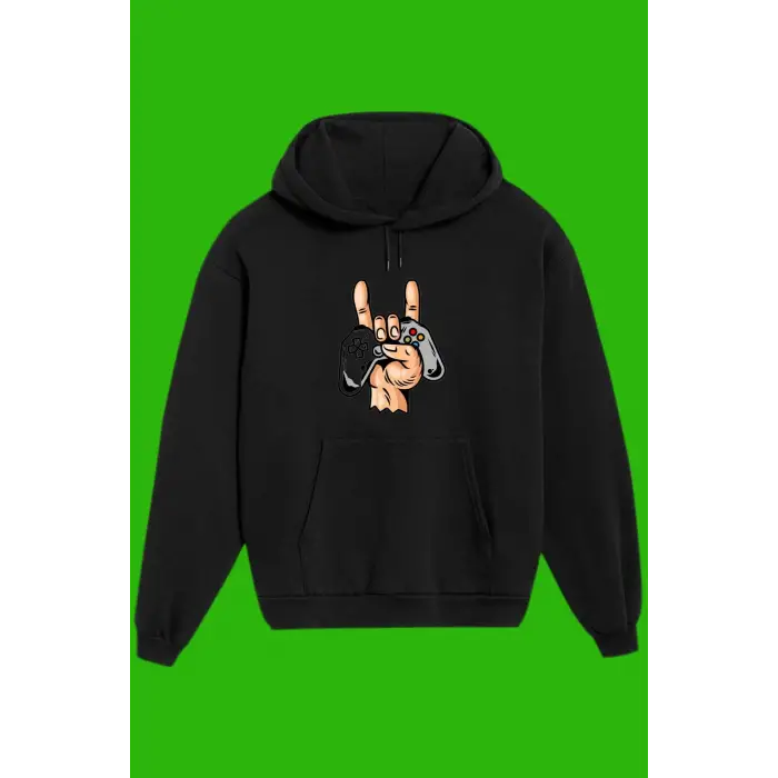 Unisex Siyah Gamer Baskılı Sweatshirt