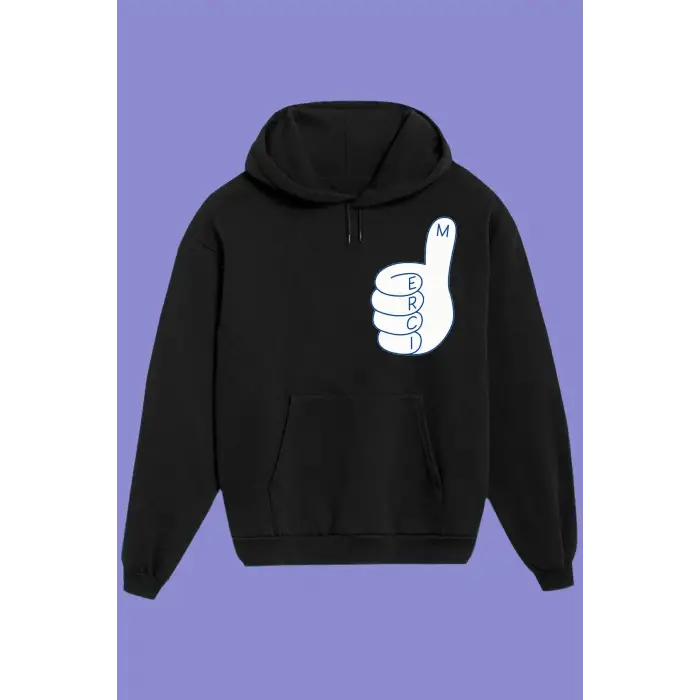 Unisex Siyah Merci Baskılı Sweatshirt