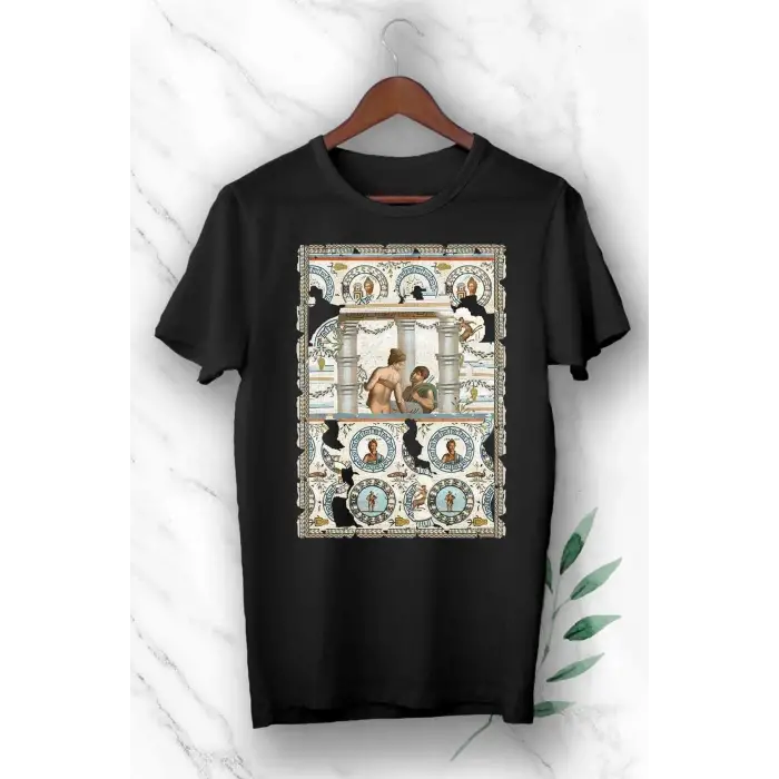 Unisex Siyah Mozaik Baskılı Tişört