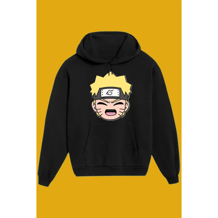 Unisex Siyah Naruto Baskılı Sweatshirt