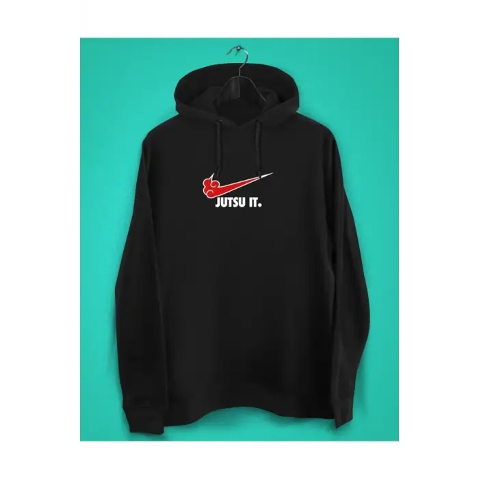 Unisex Siyah Naruto Jutsu It Baskılı Sweatshirt