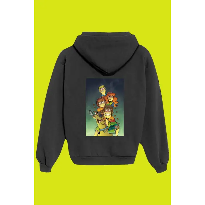 Unisex Siyah Scooby Doo Sırt Baskılı Sweatshirt