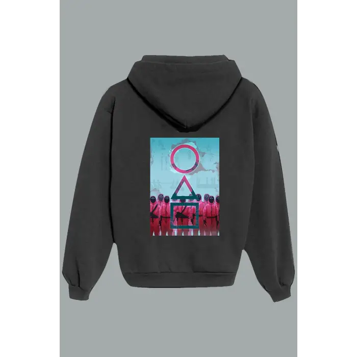 Unisex Siyah Squid Game Sırt Baskılı Sweatshirt