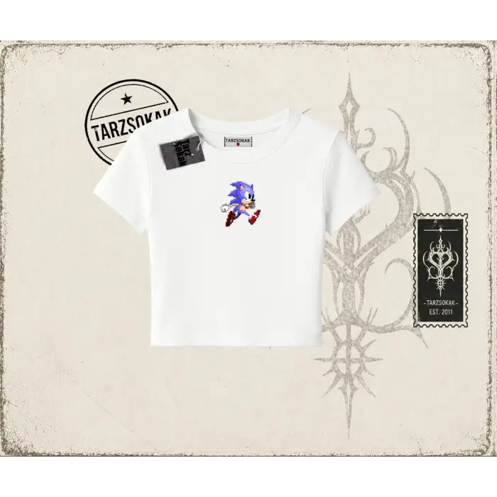 Unisex Sonic The Hedgehog Kadın Baby Tee Beyaz
