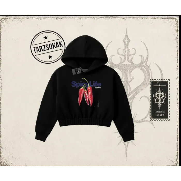 Unisex Spicylife Kadın Crop Kapşonlu Sweatshirt Beyaz