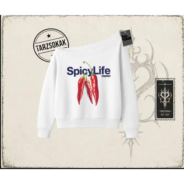 Unisex Spicylife Kadın Kayık Yaka Sweatshirt Beyaz