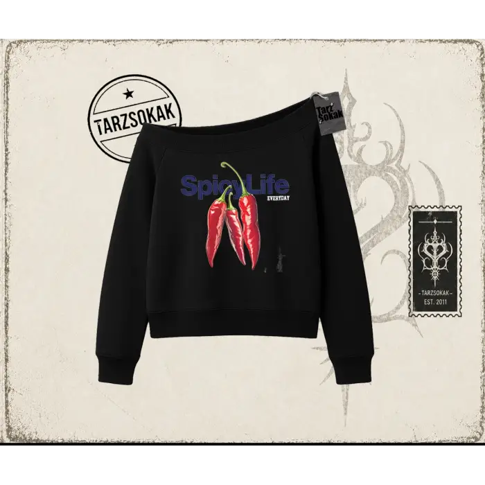 Unisex Spicylife Kadın Kayık Yaka Sweatshirt Beyaz