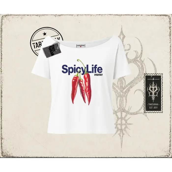 Unisex Spicylife Kadın Kayık Yaka Tişört Beyaz