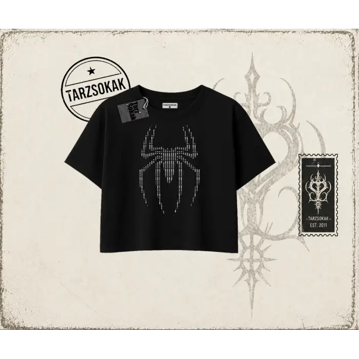 Unisex Spiderman Kadın Crop Tişört Beyaz