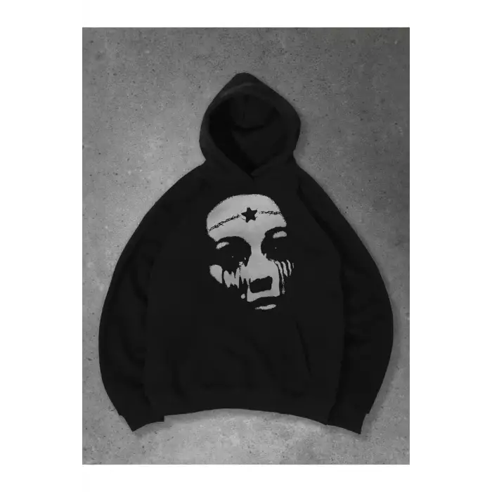 Unisex Star Face Sweatshirt Siyah