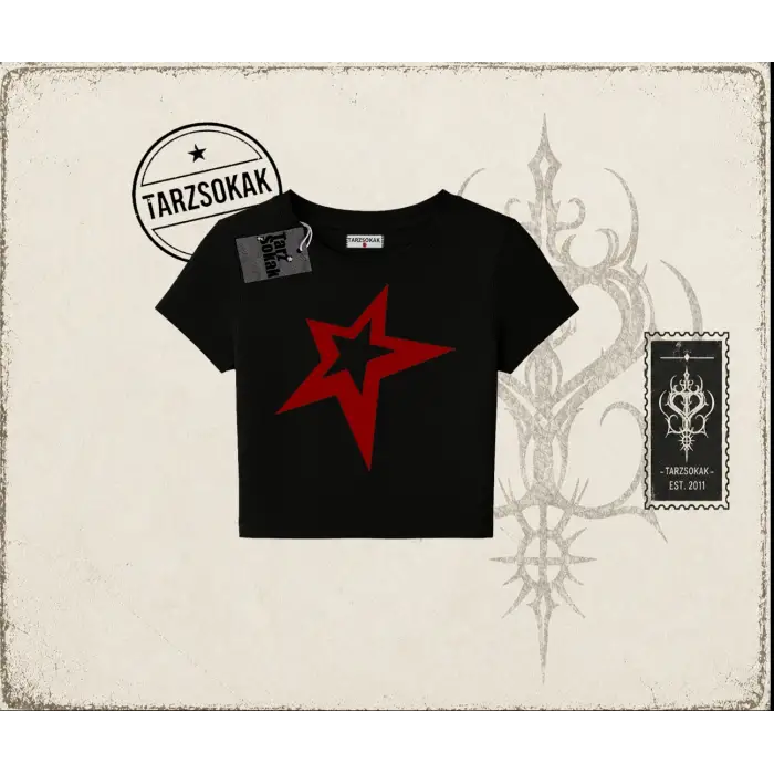 Unisex Star Kadın Baby Tee Beyaz
