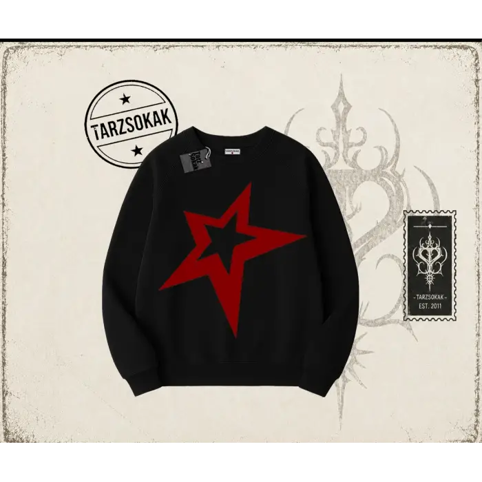 Unisex Star Oversize Unisex Bisiklet Yaka Sweatshirt Beyaz