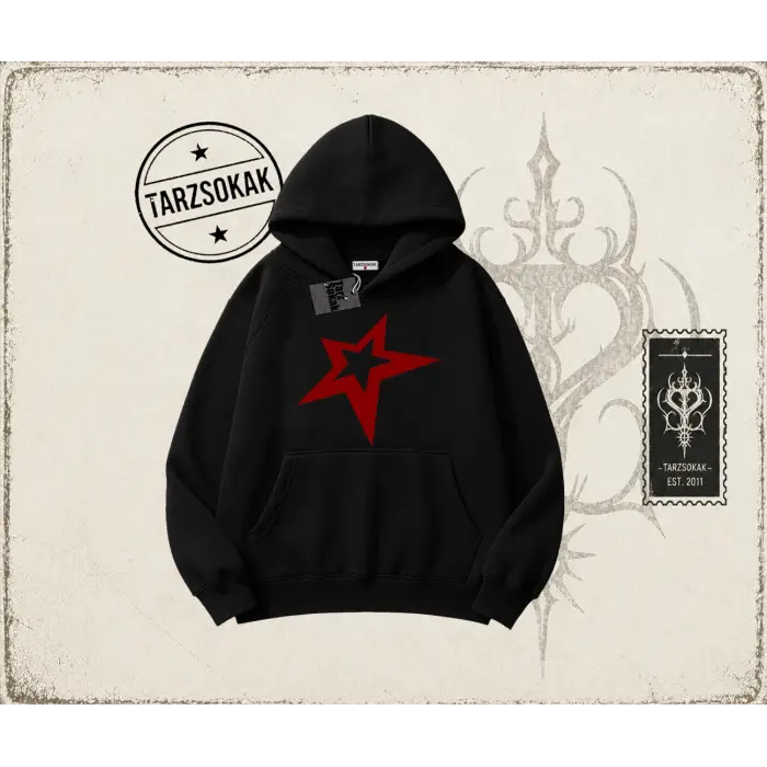 Unisex Star Oversize Unisex Kapşonlu Sweatshirt Beyaz