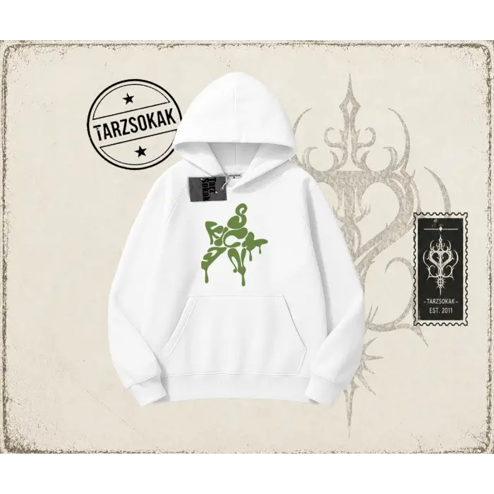 Unisex Star Sicken Oversize Unisex Kapşonlu Sweatshirt Beyaz
