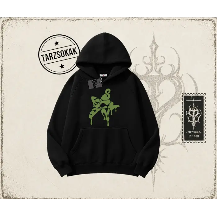 Unisex Star Sicken Oversize Unisex Kapşonlu Sweatshirt Beyaz