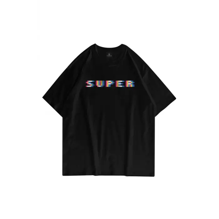 Unisex Super Pixel Siyah Tshirt