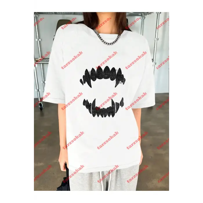Unisex Teeth Tshirt Beyaz