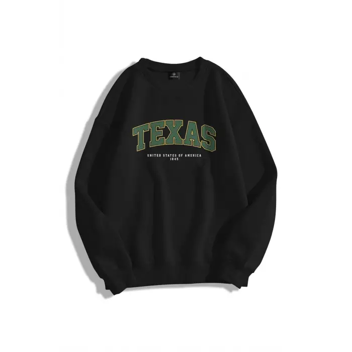 Unisex Texas Bisiklet Yaka Sweatshirt Siyah