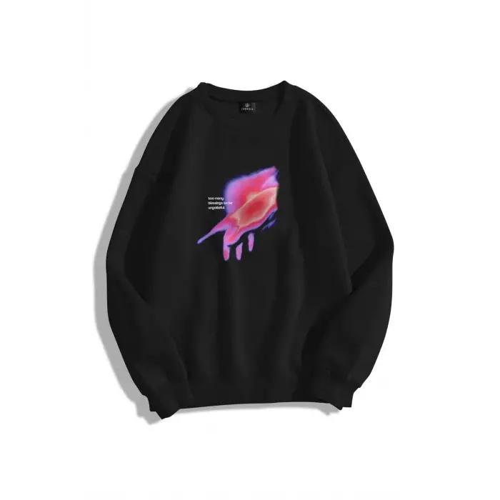 Unisex Ungrateful Bisiklet Yaka Sweatshirt Siyah